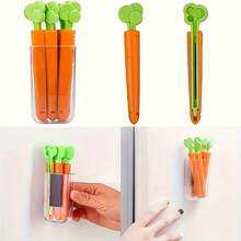 5pcs + Storage Box Tulip & Carrot Magnetic Sealing Clips, Shaped Food Packaging Clips, Storage Box, Snack Bag Airtight Moisture-Proof Sealing Clips - Multicolor - View 5