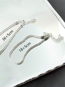 1pc Bracelet & 1pc Necklace, Fashionable Shimmering Ins-Style Minimalist Clavicle Chain Jewelry Set For Women - Silver - View 3