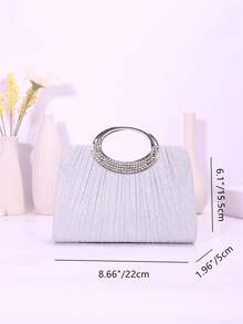 حقيبة مساء نسائية أنيقة بشكل بيضوي مطوي بالماس، إغلاق مغناطيسي لامع، مناسبة للزفاف والحفلات وهدايا عيد الميلاد - فضي - مشاهدة 6