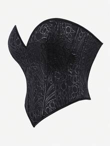 女款無肩帶束胸上衣 塑身胸衣 龐克風刺繡 修身緊身 帶魚骨胸衣 - 黑色 - 查看 4