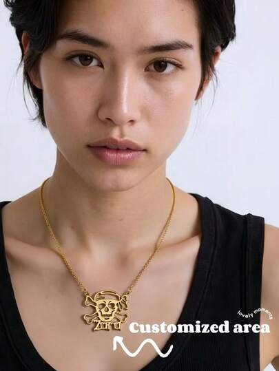 Skull Name Customization Necklace Women's Personalized Letter Customization Jewelry Pirate Skull Punk Hip Hop Style Halloween Gift