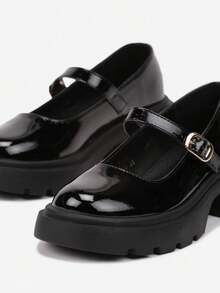 Mary Jane Shoes With Thick Soles And Strap - Black - View 6