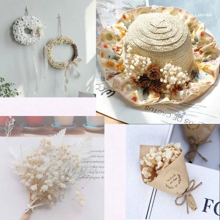 50 pezzi di fiori di Gypsophila (Fiori di Nuvola) bianchi avorio essiccati, adatti per artigianato, decorazioni per matrimoni, inviti in stile bohémien, realizzazione di candele in resina