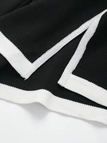 Long Sleeve Solid V-Neck Casual Knit Sweater With Metal Buttons, Suitable For Spring/Autumn/Winter - Black and White - View 4