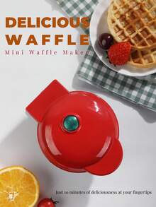 SCISHARE Máy làm bánh waffle mini 1 cái, khuôn bánh waffle 10cm, lớp chống dính gốc nước, dễ vệ sinh, công suất 350W, làm nóng nhanh, thiết kế nhỏ gọn để cất trong ngăn kéo, phích cắm EU, dây nguồn 70cm - Lý tưởng cho trẻ em và gia đình làm bữa sáng khi đi du lịch và trong những căn bếp nhỏ, chỉ cần thêm bột (Màu đỏ tròn) - Đỏ️ - Xem 2