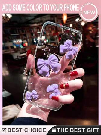1 件全新闪亮蝴蝶结亚克力二合一手机壳，3D 蝴蝶结手机壳，适用于 11 12 13 14 15 16 Pro Max，节日礼物，女生礼物 Galaxy S23S24S25uS25 Edge 防水防震防摔防刮