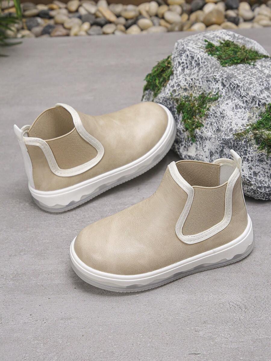 1 par de botas curtas cáqui para meninas, simples e elegantes, leves, confortáveis, versáteis, para todas as estações - Caqui - Ver 1