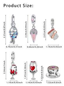 1pc Classic Petite Fashionable 925 Silver Plated Charms Including Fish, Ice Cream, Blanket, Coffee Cup, Beaded Bracelet Suitable For Daily Wear, Halloween, Parties, Girlfriend Gifts, Easter, Thanksgiving, Mother's Day