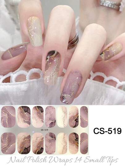 No-Bake Gel Nail Polish Film, Waterproof & Long-Lasting Nail Art Sticker, Marble & Large Color Block Designs