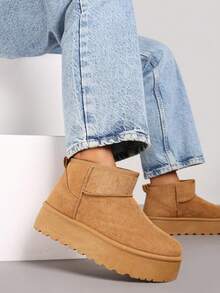 Winter Casual Versatile Simple Warm Snow Boots On Platform - Brown - View 4