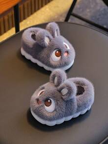 Cute Cartoon Big Eared Rabbit Children's Plush Slippers For Autumn And Winter, Indoor And Outdoor Leisure, Comfortable, Non Slip, Soft Bottom, Thick Bottom, Warm Home Slippers - Grey - View 4