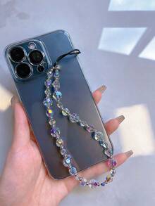 1pc Fashionable Minimalist Silver Glass Phone Lanyard, Phone Accessory, Digital Camera Pendant - Silver - View 3