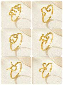 18K Gold Plated Stainless Steel Zodiac Ring, Luxury Jewelry Set With Gift Box, Suitable For Men And Women, Ideal For Daily Wear Or As A Gift For Girlfriend, Mother, Holiday