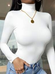 Damska koszulka z golfem w jednolitym kolorze, dopasowana do ciała, z długim rękawem, odpowiednia na wiosnę/jesień/zimę