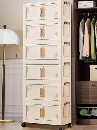 1 szt. 50 cm/19,69 cala szerokości składana szafka do przechowywania, szafa do przechowywania, składana szafa z podwójnymi drzwiami, 1-6 warstw (opcjonalnie), pogrubiona szafka do przechowywania z podwójnymi drzwiami i kółkami, regał do przechowywania w domu, nie wymagający montażu, plastikowa składana szafka do przechowywania ubrań i zabawek
