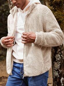 Mens Fuzzy Sherpa Jacket Cardigan Fleece Long Sleeve Full Zip Open Front Thermal Coat Fall Winter Outwearhalloween - 海軍 - 查看 10