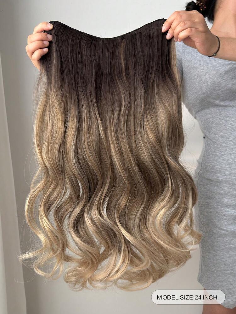 24-Inch V-Shaped Ombre Natural Wavy Clip-In Hair Extensions, Made Of Heat-Resistant Fiber, Suitable For Women, Girls, Parties And Daily Wear