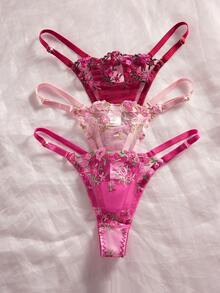 3pcs Women's Sexy Lingerie Set, Mixed Color, Daring & Sexy Ladies Bra Set - Multicolor - View 6