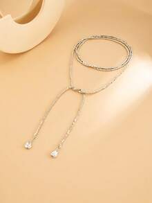 1pc Bohemian Geometric Square Beaded Teardrop Tassel Long Necklace, Luxurious Vacation Party Jewelry Gift For Women & Couples, Versatile Wear (Multiple Wearing Styles)