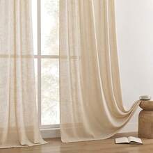 Sheer Curtains 84 Inches Long, White Curtains Living Room 2 Panels Set, Linen Curtains Window Privacy With Filtering (W52 X L84 Inch, Linen), Home Decor - 本色 - 查看 5