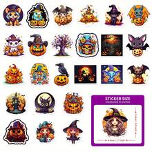 50pc New Scary Halloween Stickers With Black Faces, Featuring A Unique Pumpkin Halloween Sticker