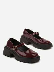 Mary Jane Shoes With Thick Soles And Strap - Red - View 5