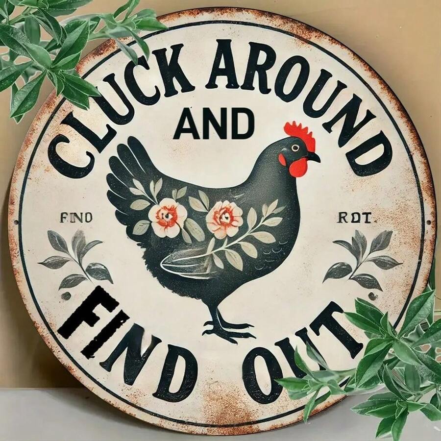 "Chicken-Themed Vintage Welcome Sign – Aluminum Round | Fits Home, Cafe, Outdoor | Decor & Gift" - Nhiều màu - Xem 1