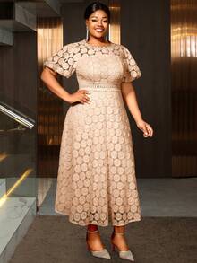 White Lace Dresses A Line Party Short Puff Sleeves With Lining Plus Size Women Birthday Gowns