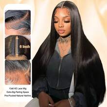 30 Inch 13x6 Lace Front Wigs Human Hair Straight Lace Front Human Hair Wig Pre Plucked 250 Density Glueless Natural Black Straight Wig 13x4 HD Lace Frontal Wigs For Women - Natural Black - 查看 5