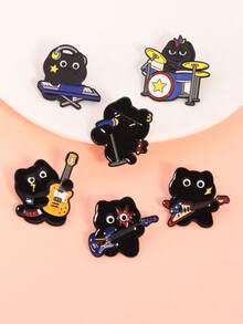 1/6pcs Cute Cartoon Cat Music Band Brooch Set, Drum, Guitar, Electric Guitar, Cat Decor For Clothes, Bags, Backpacks Halloween Accessories Teachers Day