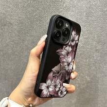 1pc TPU Material Elegant Dark Color Lily Flower Pattern Phone Case Compatible With Apple// Phones - Black - View 4