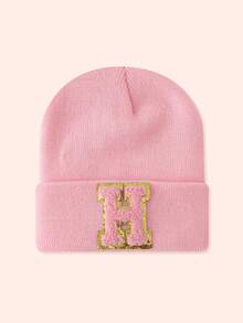 1 Stück Kinder Rosa 26 Buchstaben gestrickte Mütze, Kleinkind Jungen Mädchen warme Beanie Kappe, geeignet für Outdoor, Alltag, windundurchlässig & warm