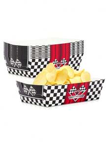 10 pièces/20 pièces/50 pièces Plateaux en papier pour fête de voitures de course, plateaux en papier à damier, bateaux à nachos, assiettes, vaisselle de fête de jour de jeu en vrac, fournitures de paniers à collation thème course pour décoration de fête d'anniversaire ou de baby shower