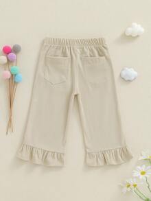 Baby Girl Corduroy Pants Fashionable Frill Hemmed Solid Color Ankle Length Trousers Daily Wear - Khaki - View 7