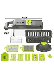 MATOUGUI Kitchen Multifunctional Stainless Steel Vegetable Cutter Peeler Slicer With Blade And Hand Guard Storage Box - Multicolor - Ver 4