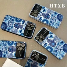 Teléfono electrochapado con diseño de ojos y carcasas azules | Funda AG Frosted Large View Window 2 en 1 para varios modelos, incluyendo las series 17, 16, 15, 14 y 13. - Negro - Ver 9
