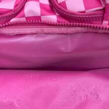 Checkered Toiletry Bag,Large Capacity Water-Proof Plaid Cosmetic Bag,Women Multi-Partitions Makeup Bag,Dust-Proof Wide-Open Puffy Organizers For Travel Accessories , Portable Travel Bag With Strap For Putting On Suitcase - Màu Hồng Tươi - Xem 6