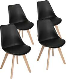 4er Set Esszimmerstühle mit Massivholz Buche Bein SGS Geprüfter, Retro Design Gepolsterter Küchenstuhl, Schwarz