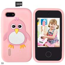 Mini Lern-Handy Spielzeug mit 32GB Karte, 2,8" Touchscreen mit süßer Pinguin Silikonhülle, Dual-Selfie-Kameras + Musikplayer, 10 Fabeln & 26 Buchstaben Lernen, perfektes Halloween & Weihnachtsgeschenk für Jungen Mädchen 3-12 Jahre