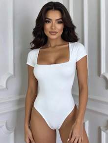 Body MANGA CURTA Quadrado Feminino Suplex Decote Forrado Premium 01 - Branco - Visão 1