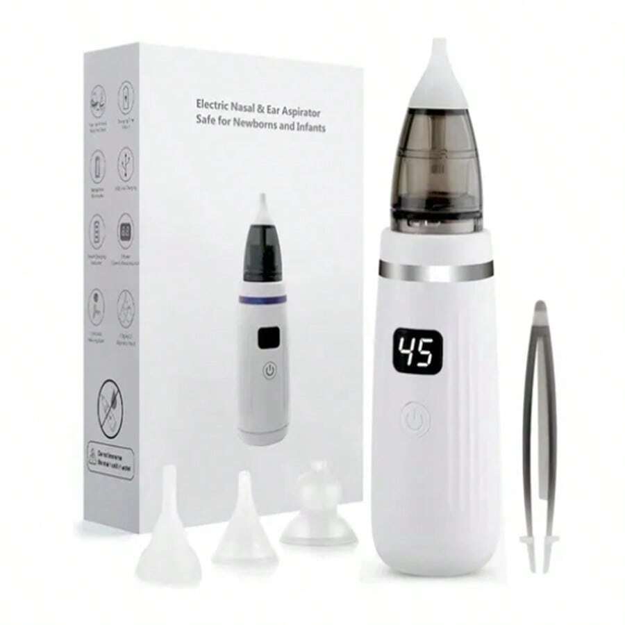 ASPIRADOR 2 EN 1.  NASAL Y OIDO/ ASPIRADOR NASAL ELECTRICO INFANTIL SACA MOCOS LIMPIADOR/ IRRIGADOR NASAL ELÉCTRICO, SACA MOCOS PARA 3 CABEZALES. DE FACIL USO, PRACTICO PARA EL HOGAR. UTENCILIO PARA LIMOIEZA NASAL IDEAL PARA NIÑOS Y ADULTOS. - Blanco - Ver 1