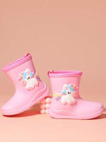 2025 New Children's Mid-Calf Rain Boots, Thick Warm Durable Rubber Boots With Cute Cartoon Unicorn & Rainbow Trim, High-End Rubber Shoes For Girls, Elementary School Students, Fresh Style Mid-Calf Rain Boots