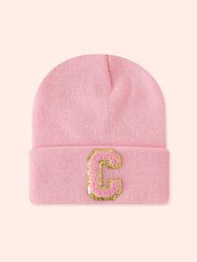 1 Stück Kinder Rosa 26 Buchstaben gestrickte Mütze, Kleinkind Jungen Mädchen warme Beanie Kappe, geeignet für Outdoor, Alltag, windundurchlässig & warm