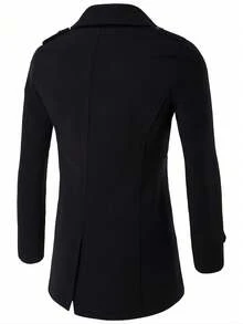 New Men's Double-Breasted Epaulet Overcoat D111, Fall Winter - Black - View 2