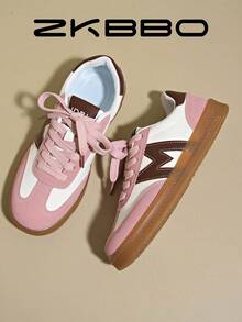 ZKBBO Women's Casual Sports Shoes, Retro Lace-Up Round Toe, Lightweight Comfortable Non-Slip Fitness Walking Sneakers - Pink - View 5