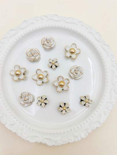 12pcs Gold Flower Shoe Charms - Durable ABS Material, Hollow Design, No Battery Needed, Suitable For Sneakers, Sandals And Slippers, DIY Shoe Decoration For Mother's Day, Christmas And Other Holidays, Shoe Charms | Flower Shoe Charms | Hollow Shoe Charms