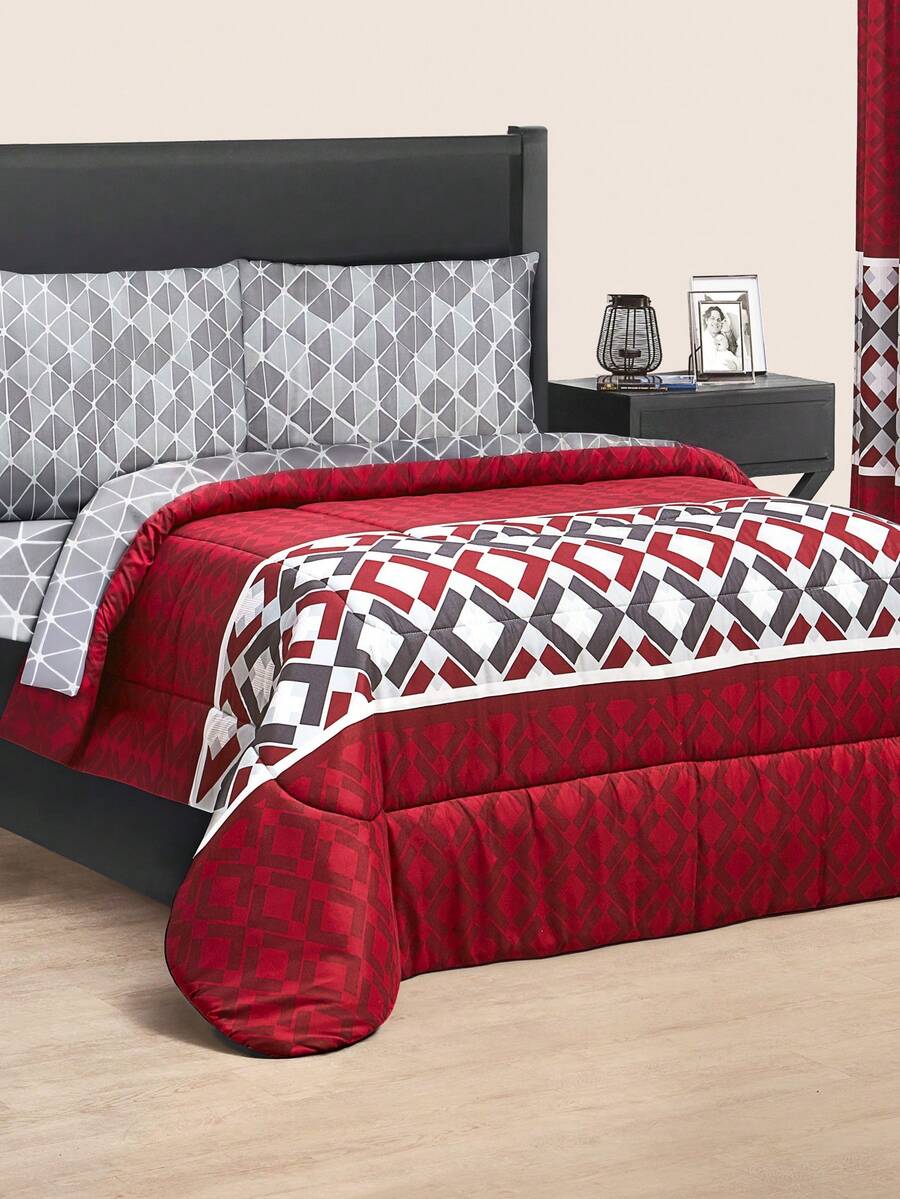 Home Elephant Extra Soft Microfiber Duvet Set For Double And King Size With Sheets Included, Various Models - Red - View 1