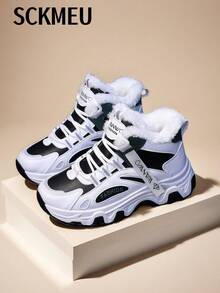 SCKMEU. 1 双女士时尚厚底踝靴，轻便运动休闲保暖内衬雪地靴 - 黑色 - 查看 3