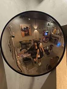 装饰艺术圆形壁镜 - 全身水平壁挂镜，带塑料框架，无需电力 | 客厅、卧室、玄关、浴室墙壁装饰的装饰家居点缀，用于试穿服装的自拍镜，房间装饰 - 彩色 - 查看 7