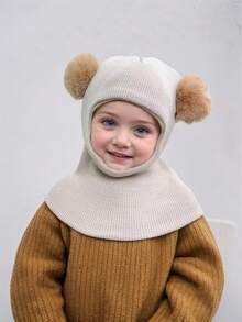 1pc Cute Double-Pom Beanie For Boys And Girls, Perfect For Winter Balaclava Knitted Hat For Autumn And Winter.